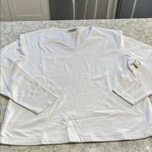Vintage White Long Sleeve Ladies Embellished Shirt